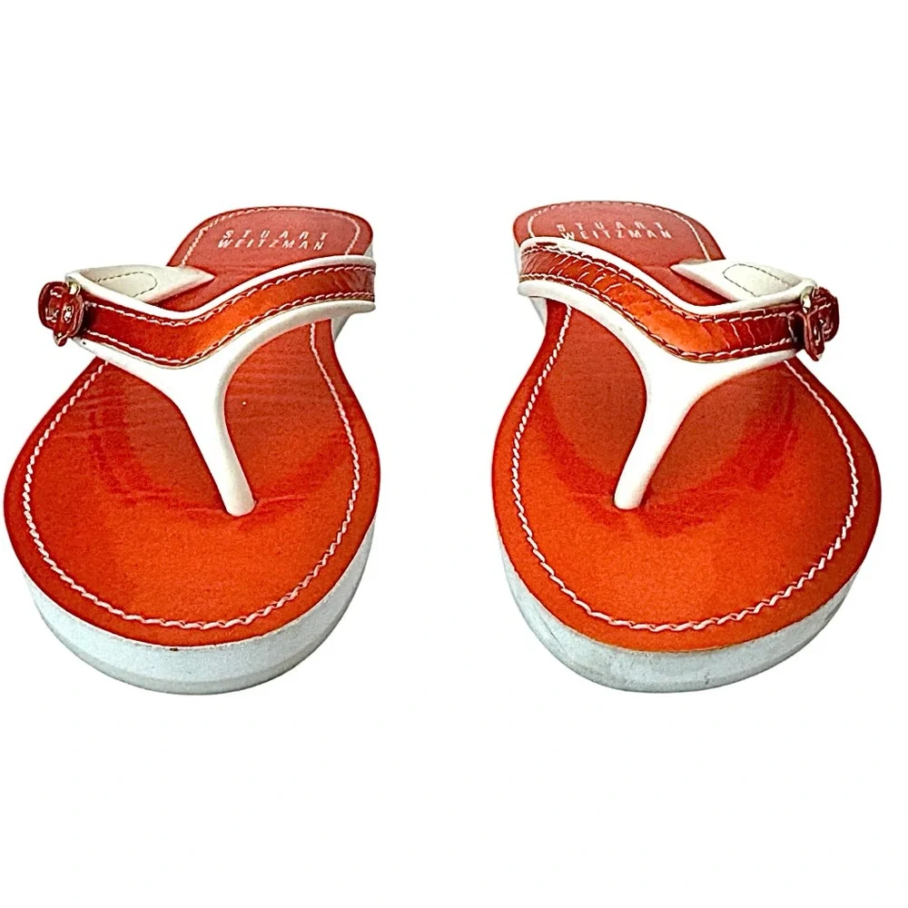 Stuart Weitzman Orange White Thong Sandals Women’s Size 6M Beach Flip Flops